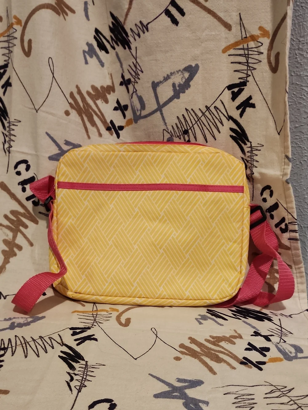 MSC Mainstreer Collextio Yellow Cosmetic Crossbody Bag with Pink Strap